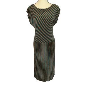 Vintage Popi Women's Striped Short Sleeve Midi Dress Colorful Retro Party Casual